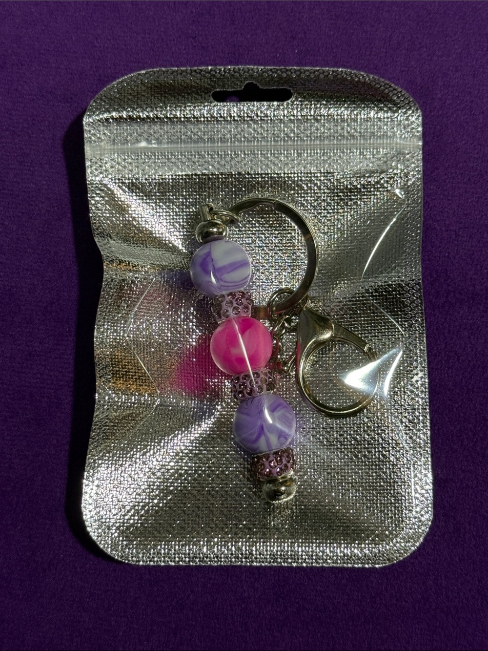 Beaded Purple & Pink Keychain/BagCharm